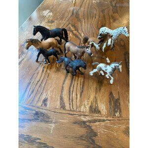 Schleich Lot Of 8 Hand-Painted Plastic Horse Figurines Assorted Breeds Vintage S